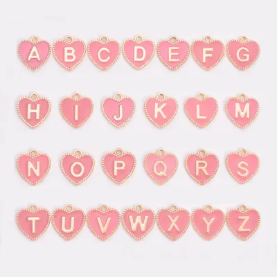 Simple Enameled Heart Pendant Alphabet Necklace Copper Alloy