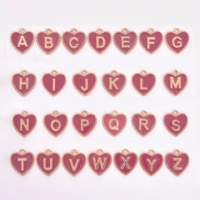 Simple Enameled Heart Pendant Alphabet Necklace Copper Alloy