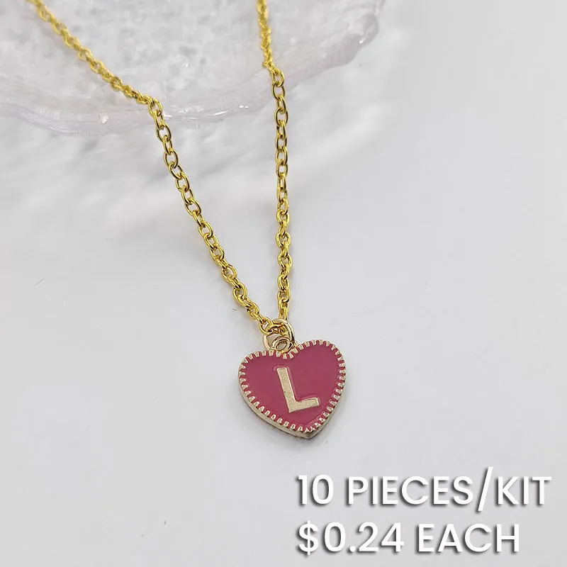 Simple Enameled Heart Pendant Alphabet Necklace Copper Alloy