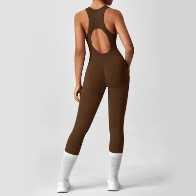 Women's Yoga Solid Color Hollow Out Sleeveless Sports Jumpsuit