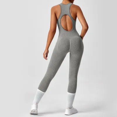 Women's Yoga Solid Color Hollow Out Sleeveless Sports Jumpsuit