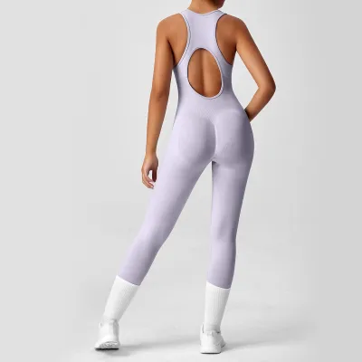 Women's Yoga Solid Color Hollow Out Sleeveless Sports Jumpsuit