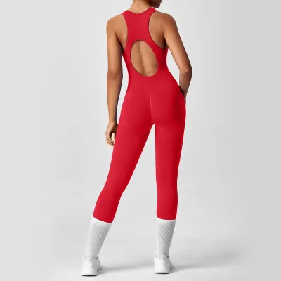 Women's Yoga Solid Color Hollow Out Sleeveless Sports Jumpsuit