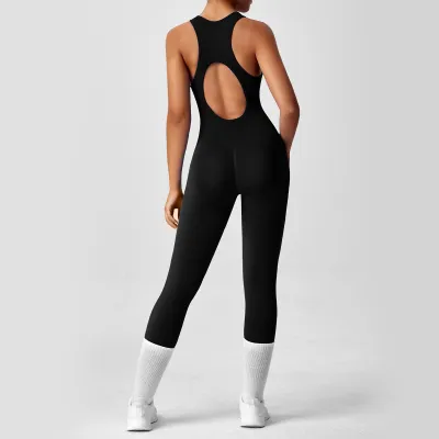 Women's Yoga Solid Color Hollow Out Sleeveless Sports Jumpsuit
