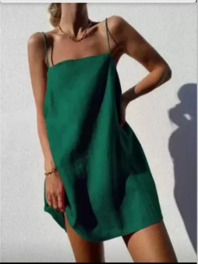 Women Casual Cotton Linen Sling Dress Short Skirt