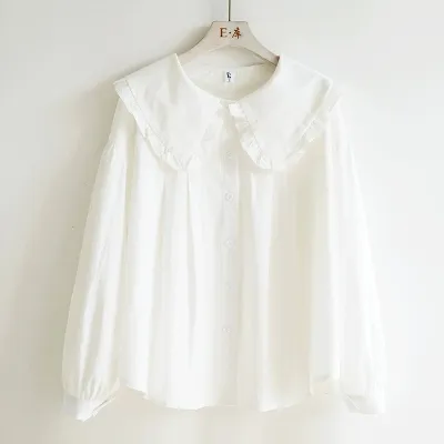 Girls Fashion Casual Solid Color Ruffled Lapel Long Sleeve Blouse