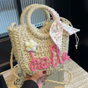 Women Fashion Casual Vacation Straw Woven Beach Round Handbag