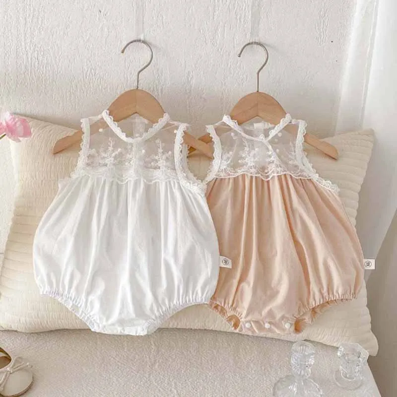 Kids Baby Girls Casual Triangle Climb Lace Romper Sleeveless 100% Cotton Pullover