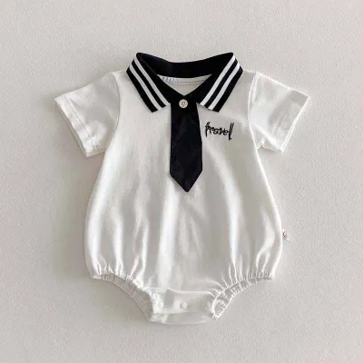 Kids Baby Boys Girls Casual Cute Lapel Romper Short Sleeve Cotton Pullover