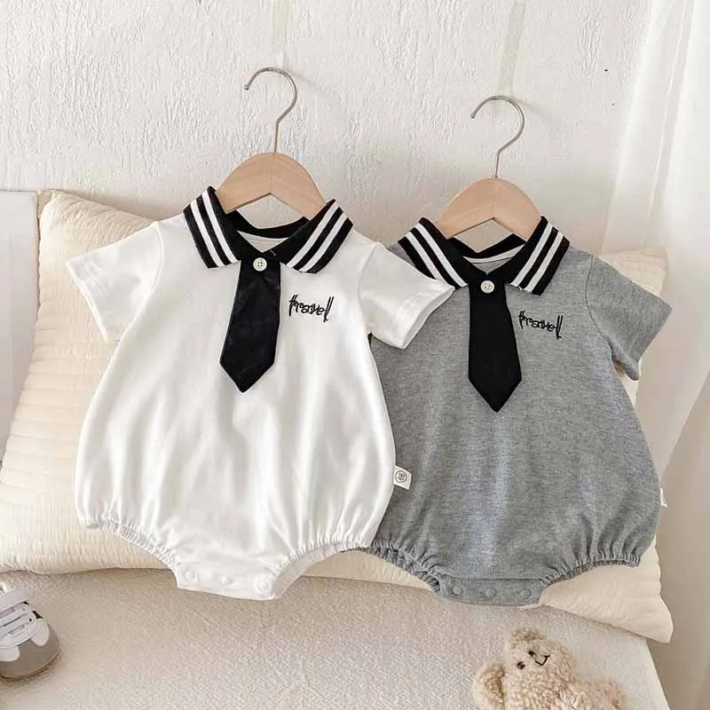 Kids Baby Boys Girls Casual Cute Lapel Romper Short Sleeve Cotton Pullover