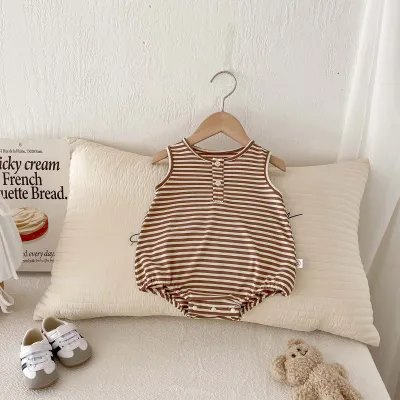 Kids Baby Boys Girls Casual Cute Stripe Sleeveless Cotton Romper Pullover Triangle Climb(0-3T)