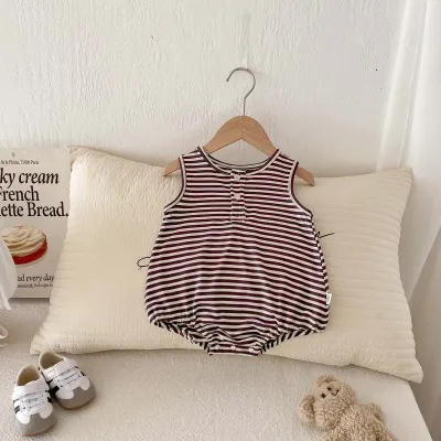 Kids Baby Boys Girls Casual Cute Stripe Sleeveless Cotton Romper Pullover Triangle Climb(0-3T)