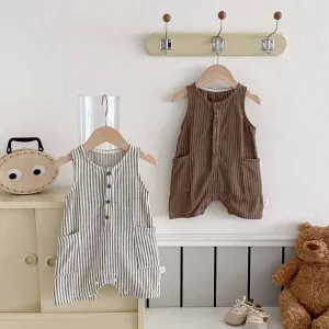 Kids Baby Boys Casual Cute Striped Sleeveless Romper Cotton Pullover