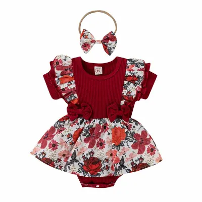Kids Baby Girls Casual Cute Tiny Flower Short Sleeve Cotton Romper Pullover