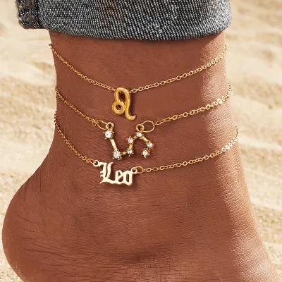 Women Fashion 12 Constellation Zodiac Alloy Multi-Layer Anklets Set