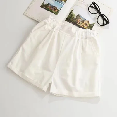 Girls Simple Solid Color Cotton Shorts Casual Mid-Waist