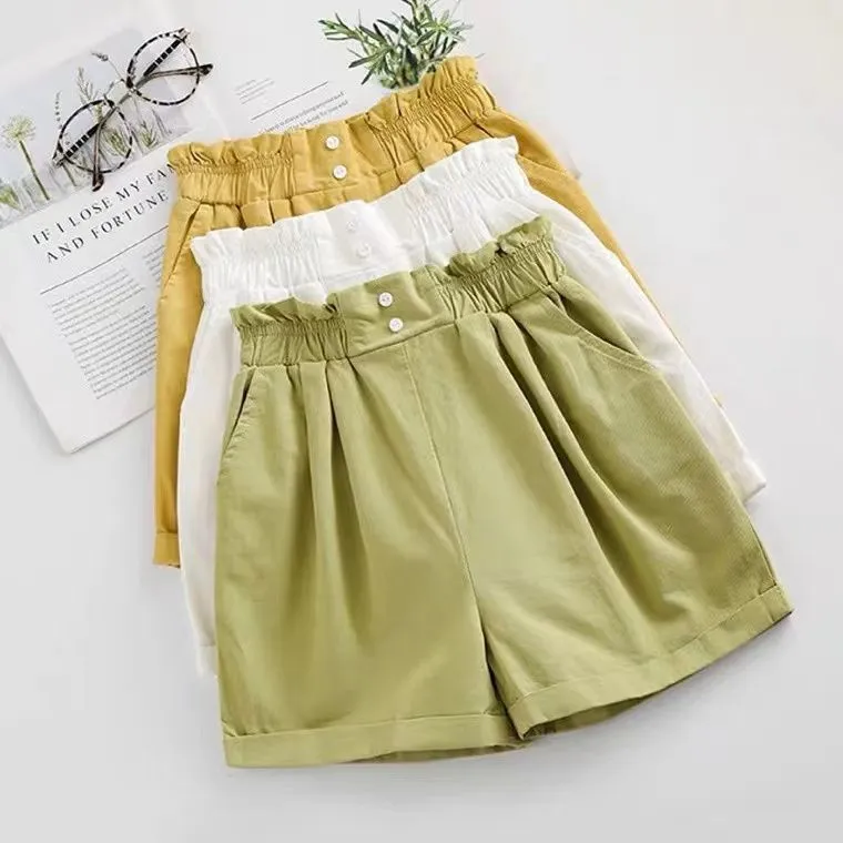 Girls Simple Solid Color Cotton Shorts Casual Mid-Waist