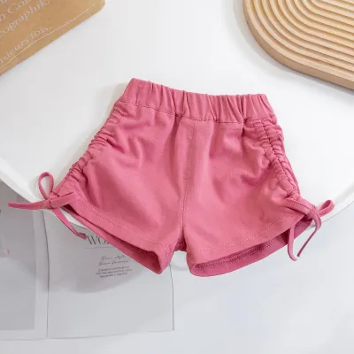 Girls Fashion Solid Color Drawstring Cotton Shorts