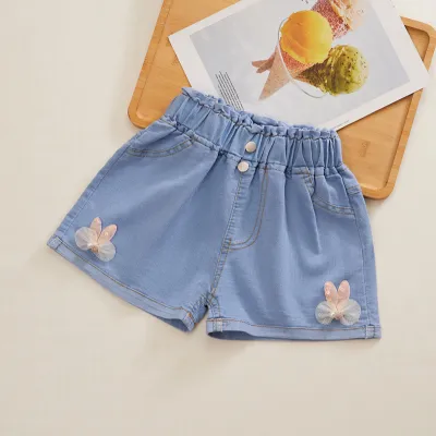 Girl's Fashion Bow Embellished High Waist Denim Shorts