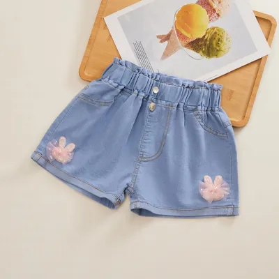Girl's Fashion Bow Embellished High Waist Denim Shorts