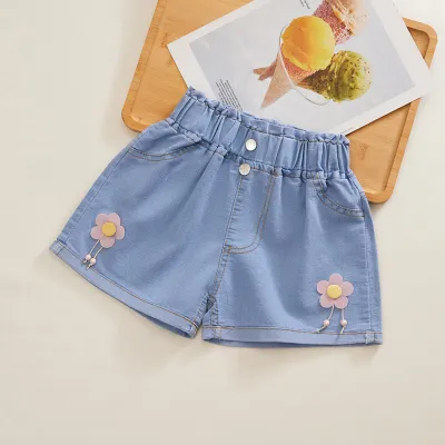 Girl's Fashion Bow Embellished High Waist Denim Shorts