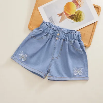 Girl's Fashion Bow Embellished High Waist Denim Shorts