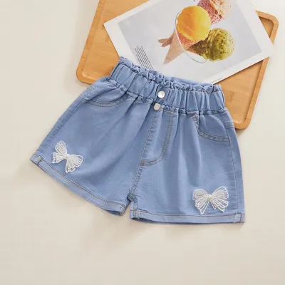 Girl's Fashion Bow Embellished High Waist Denim Shorts