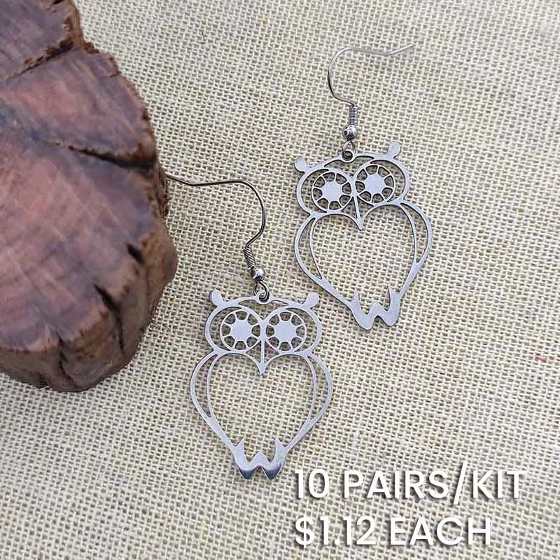 Simple Hollow Stainless Steel Owl Drop Earrings
