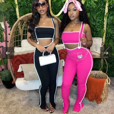 Women Fashion Color Contrast Two-Piece Set