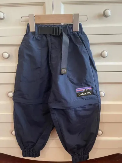 Boys Casual Loose Detachable Belt Overalls Pants Solid Color Polyester Long Mid-Waist