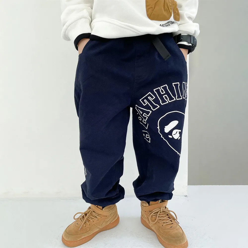 Boys Fashion Casual Letter Printed Cotton Long Pants Mid-Waist