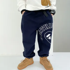 Boys Fashion Casual Letter Printed Cotton Long Pants Mid-Waist