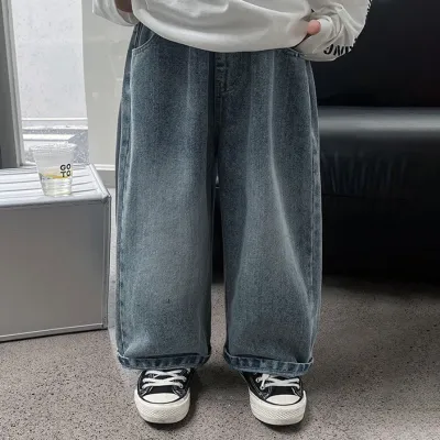 Boys Fashion Casual Loose Smiley Embroidered Denim Jeans