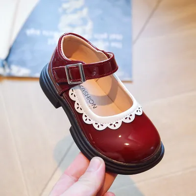 Kids Girls Princess Style Casual Microfiber Round-Toe Velcro Flat Shoes