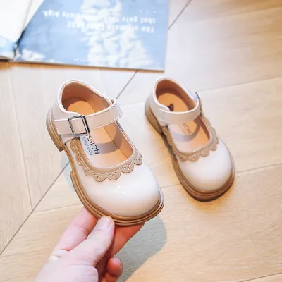 Kids Girls Princess Style Casual Microfiber Round-Toe Velcro Flat Shoes