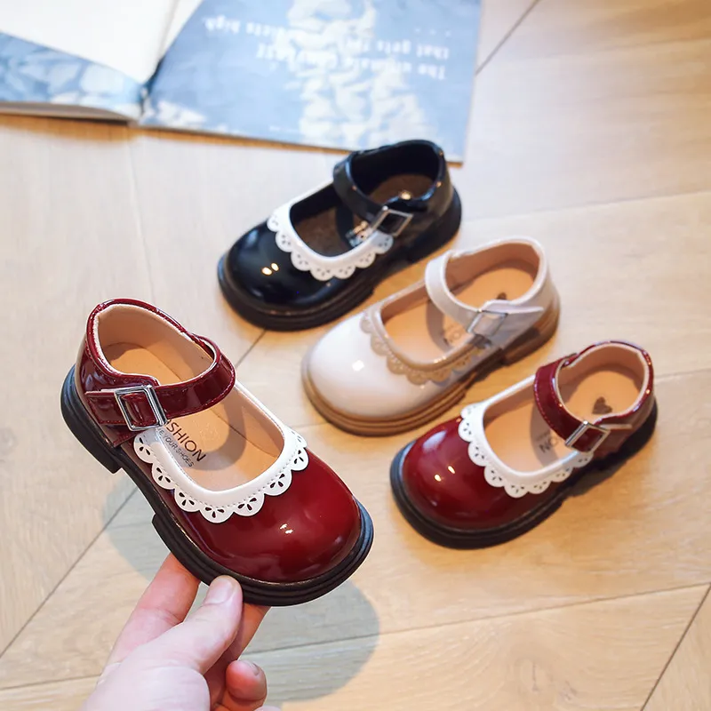 Kids Girls Princess Style Casual Microfiber Round-Toe Velcro Flat Shoes