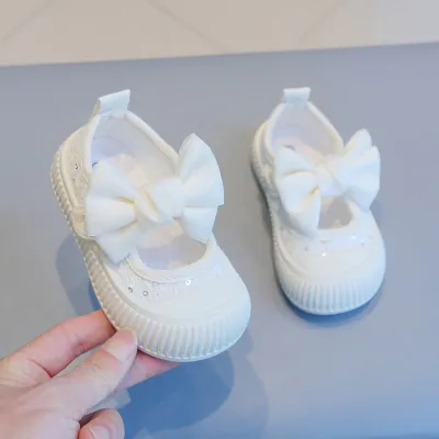 Kids Girls Casual Linen Bow Velcro First Walkers Shoes
