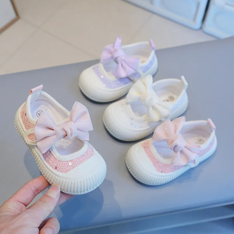Kids Girls Casual Linen Bow Velcro First Walkers Shoes