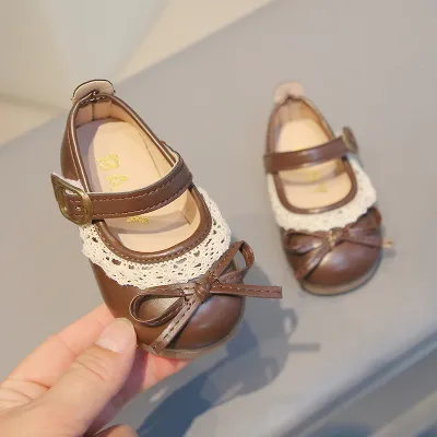 Kids Girls Casual Cute Bow Velcro Synthetic Leather First Walkers Shoes