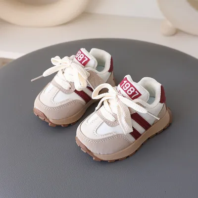 Kids Unisex Fashion Casual Versatile Lace-Up Thick-Soled PU Upper Sneakers