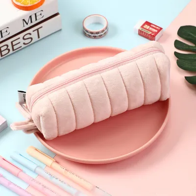 Fashion Solid Color Soft Anti-Fall Large-Capacity Plush Stationery Bag