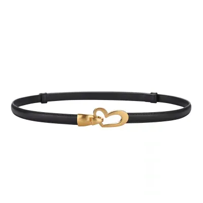 Women Fashion Solid Color Genuine Leather Punch-Free Thin Belt