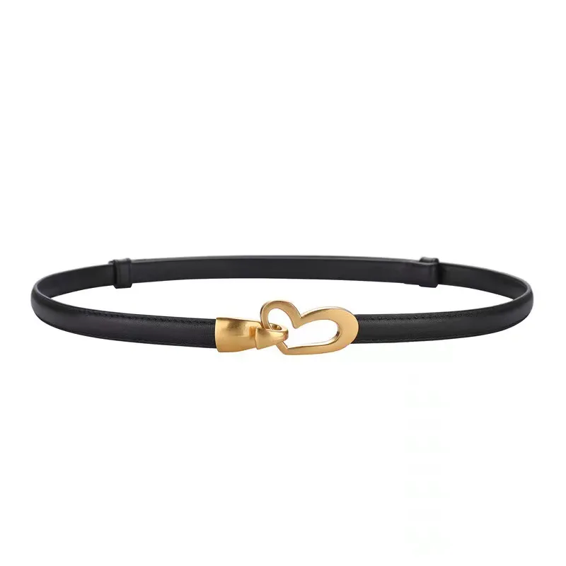 Women Fashion Solid Color Genuine Leather Punch-Free Thin Belt