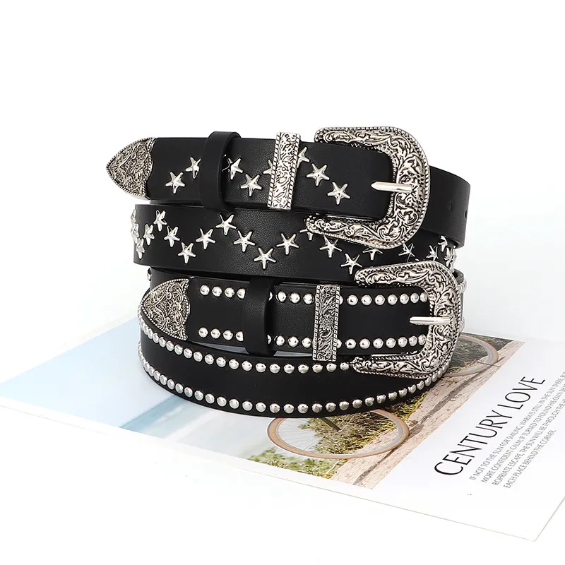 Women Fashion Retro Punk Pentagram Rivet Belt