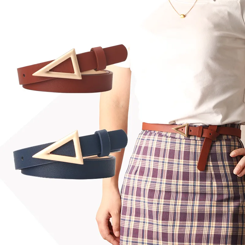 Women Fashion Solid Color Triangle Buckle Belt