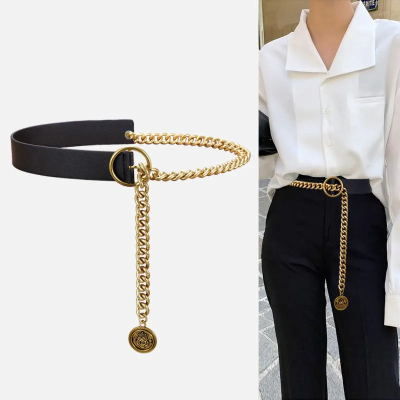 Women Fashion Metal Chain Thin Belt with Pin Buckle