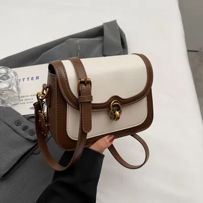 Women Retro Contrast Color PU Small Square Shoulder Bag
