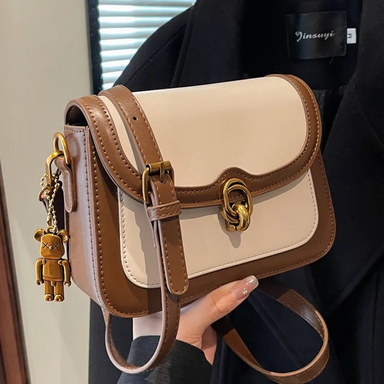 Women Retro Contrast Color PU Small Square Shoulder Bag