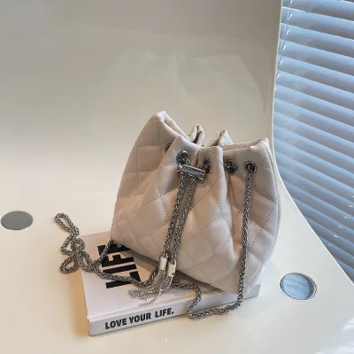 Women Fashion Casual Solid Color Chain Bucket Shoulder Bag