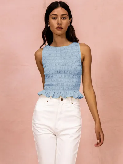 Women Sexy Solid Color High Elastic Ruffled Slim-Fit Tank Top